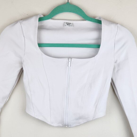 Aritzia Sunday Best Maverick Bustier Long Sleeve Zip Crop Top White sz XS - Picture 5 of 10